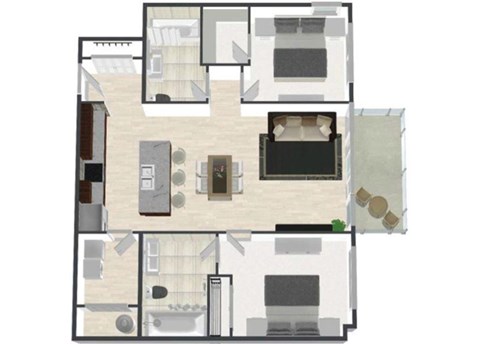 Floor plan for 2 beds, 2 baths, 1237 sqft