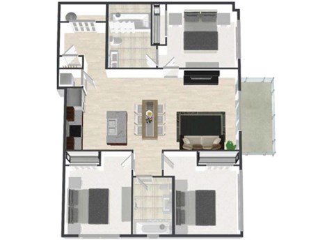 Floor plan for 3 beds, 2 baths, 1185 sqft