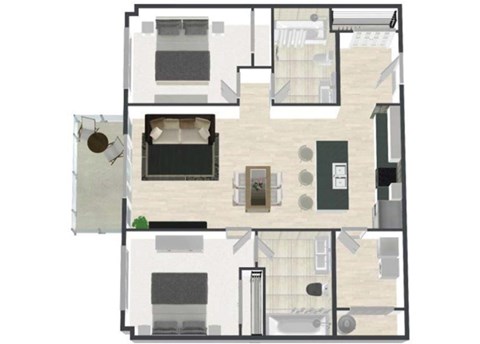 Floor plan for 2 beds, 2 baths, 1121 sqft