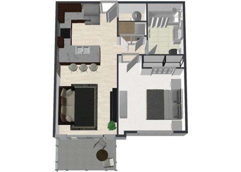 Floor plan for 1 bed, 1 bath, 601 sqft