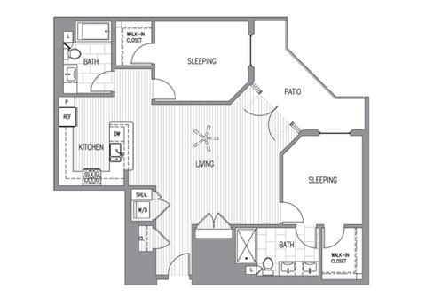Floor plan for 2 beds, 2 baths, 1180 sqft