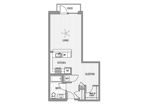 Floor plan for studio, 1 bath, 615 sqft