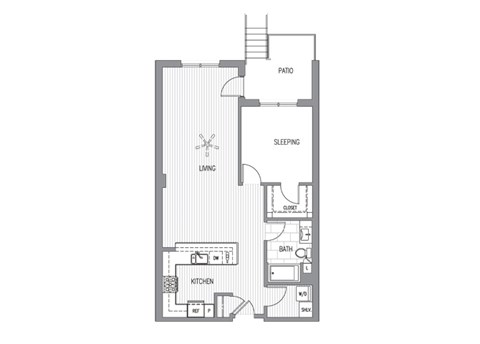 Floor plan for 1 bed, 1 bath, 880 sqft