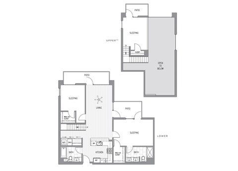 Floor plan for 2 beds, 2 baths, 1263 sqft