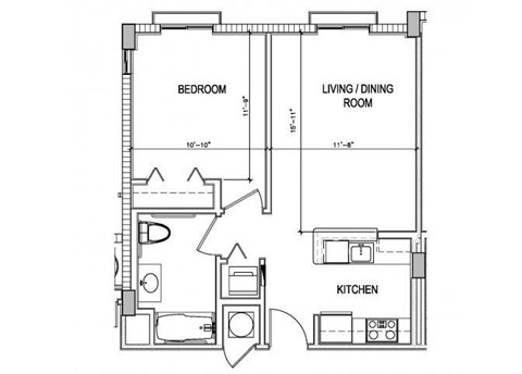 Floor plan for 1 bed, 1 bath, 530 sqft
