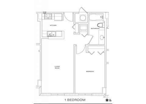 Floor plan for 1 bed, 1 bath, 584 sqft