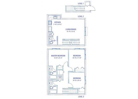 Floor plan for 3 beds, 2.5 baths, 1068 sqft