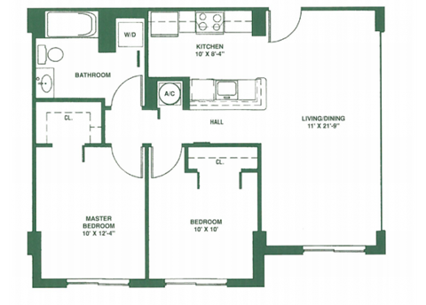 Floor plan for 2 beds, 2 baths, 757 sqft