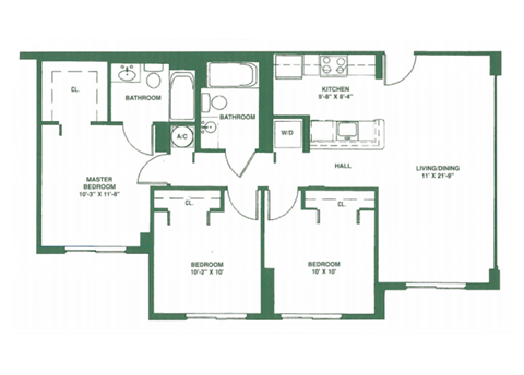 Floor plan for 3 beds, 2 baths, 1245 sqft