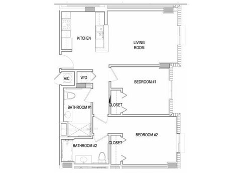 Floor plan for 2 beds, 2 baths, 867 sqft