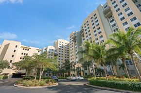 Miami apartment for rent - a row of apartment buildings with palm trees in front of them