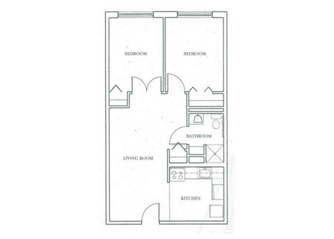 Floor plan for 2 beds, 1 bath, 725 sqft