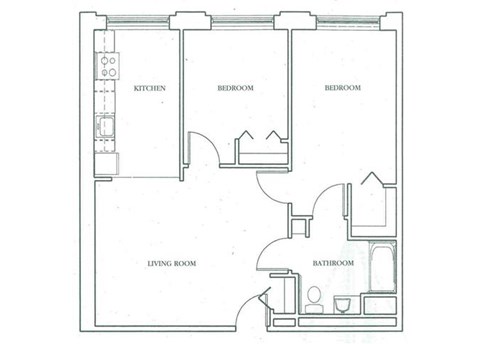 Floor plan for 2 beds, 1 bath, 725 sqft