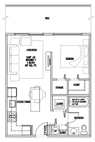 Floor plan for studio, 1 bath, 517 sqft