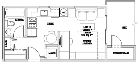 Floor plan for studio, 1 bath, 323 sqft