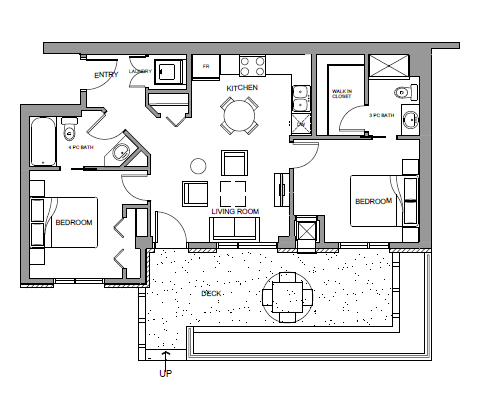 Floor plan for 2 beds, 2 baths, 788 sqft