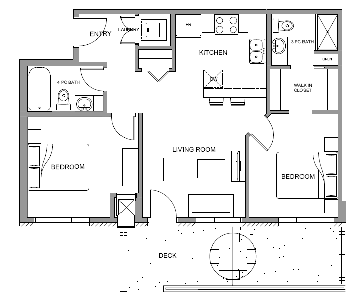 Floor plan for 2 beds, 2 baths, 763 sqft