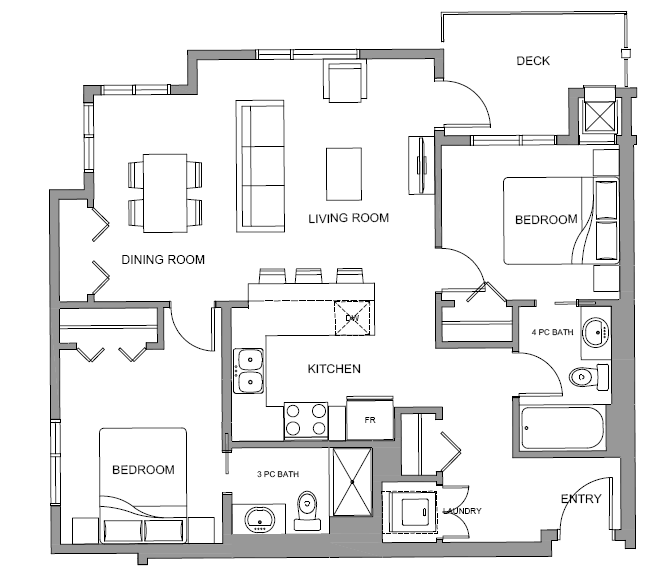 Floor plan for 2 beds, 2 baths, 884 sqft
