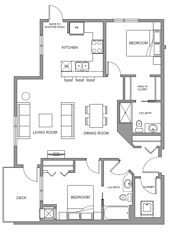 Floor plan for 2 beds, 2 baths, 1004 sqft