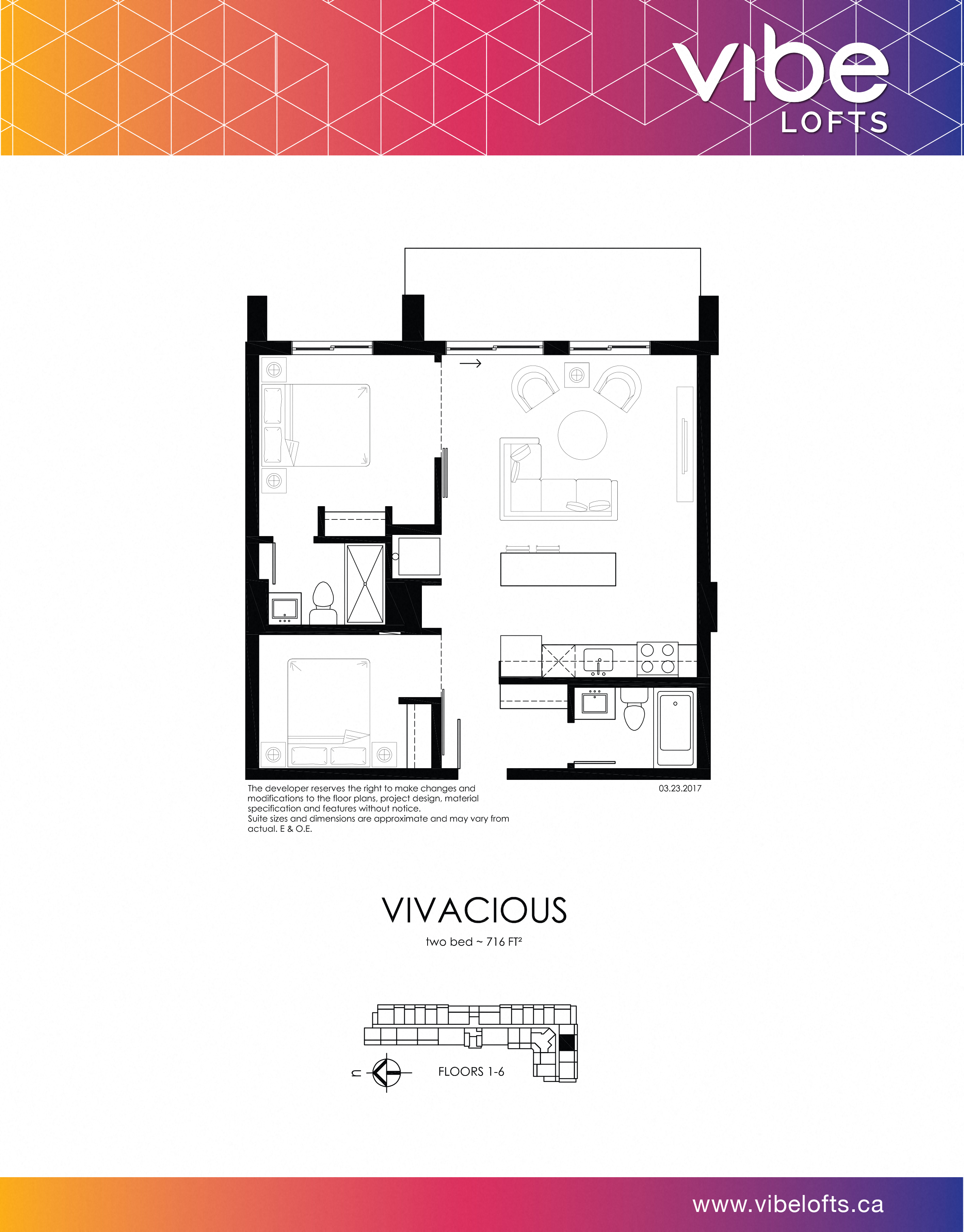Floor plan for 2 beds, 2 baths, 753 sqft