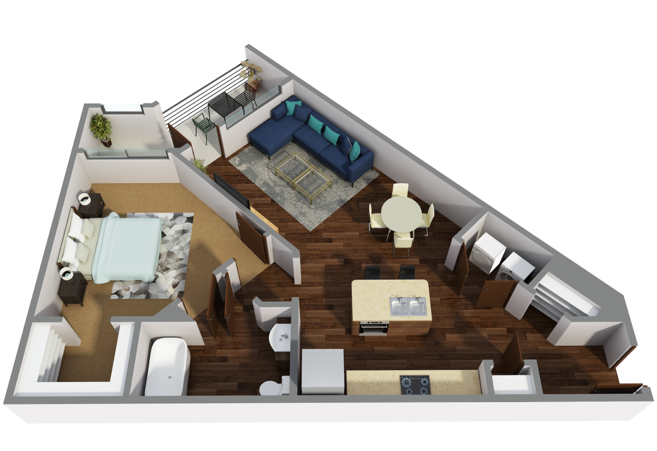 Floor plan for 1 bed, 1 bath, 780 sqft