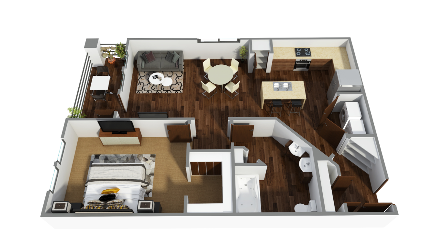 Floor plan for 1 bed, 1 bath, 824 sqft