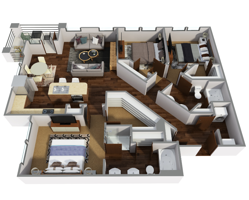 Floor plan for 3 beds, 2 baths, 1414 sqft