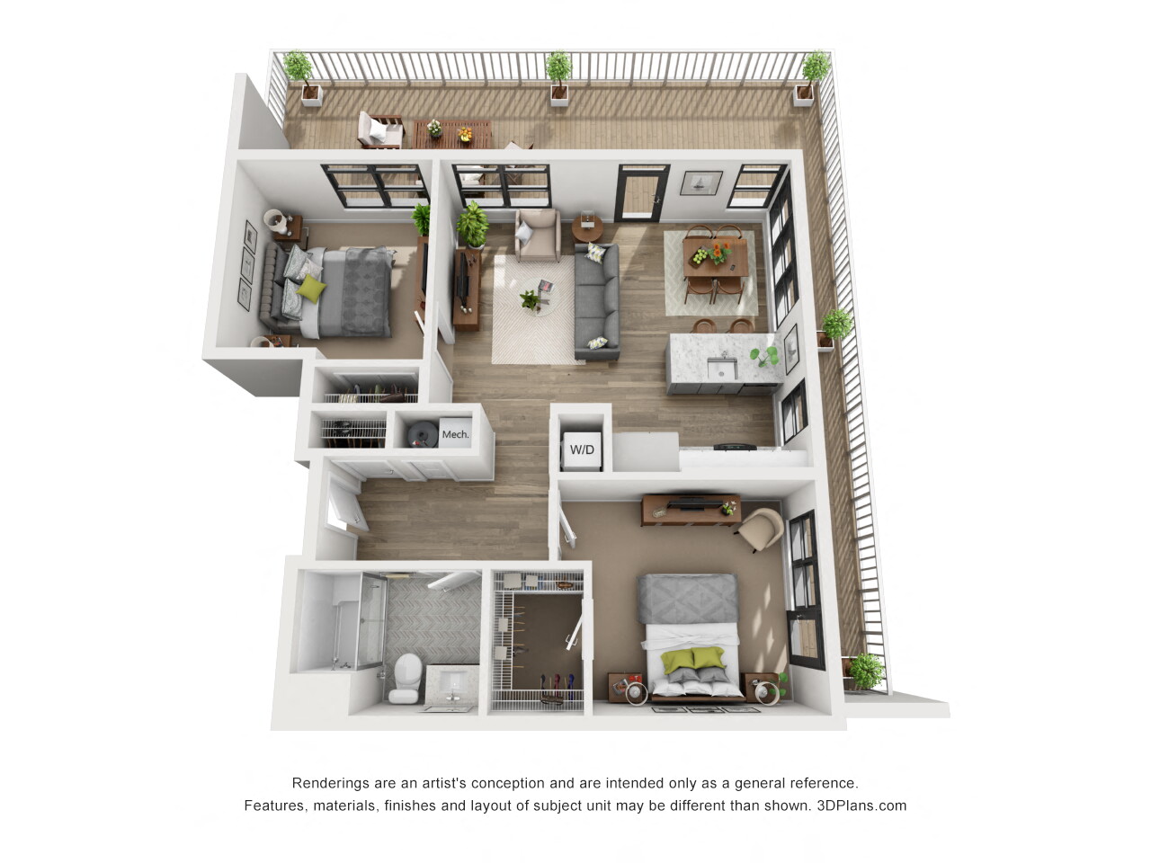 Floor plan for 2 beds, 1 bath, 914 sqft