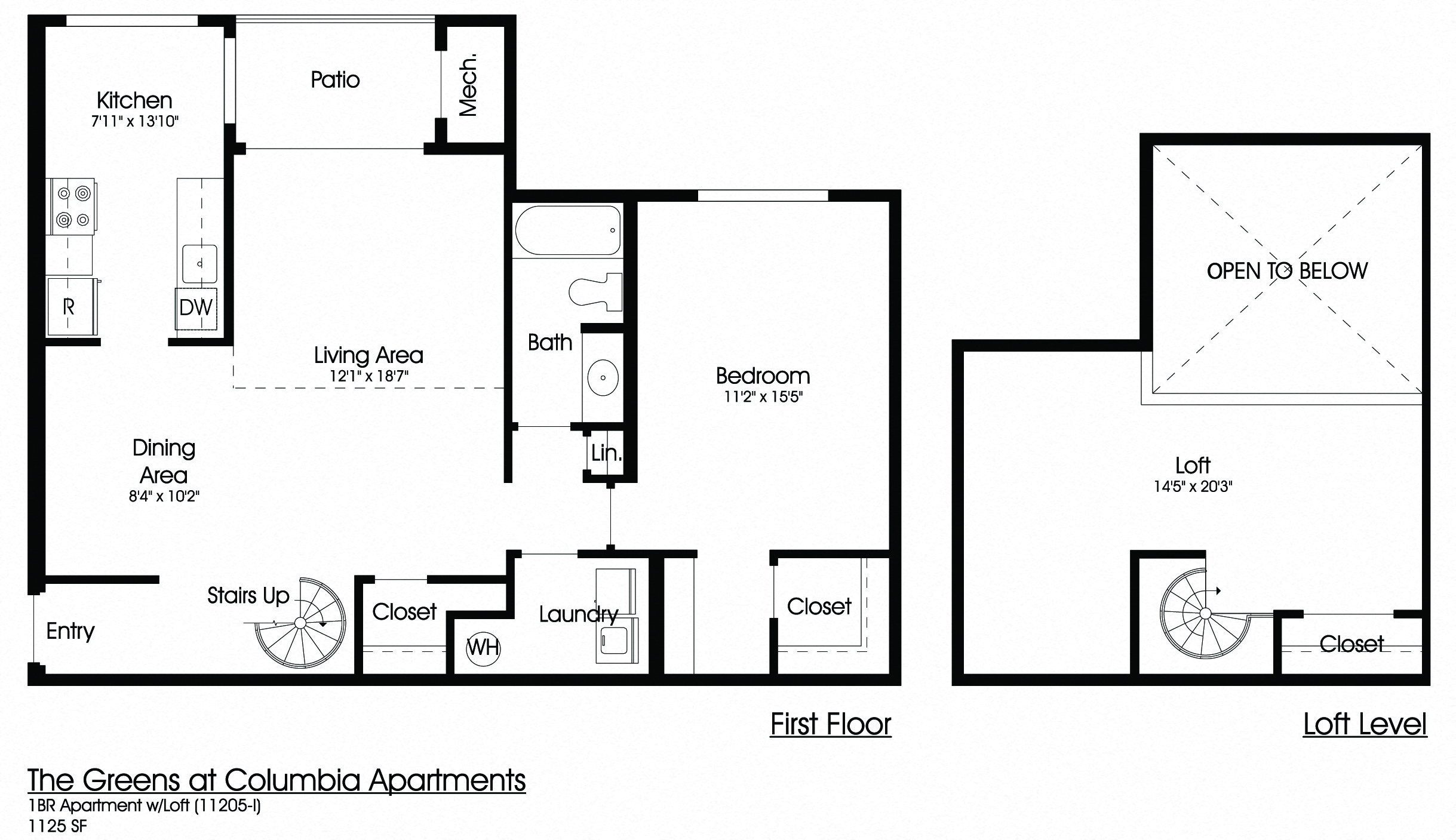 Floor plan for 1 bed, 1 bath, 1125 sqft