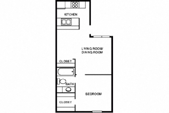 Floor plan for 1 bed, 1 bath, 525 sqft