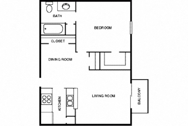 Floor plan for 1 bed, 1 bath, 660 sqft