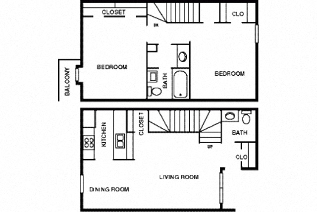 Floor plan for 2 beds, 1.5 baths, 982 sqft