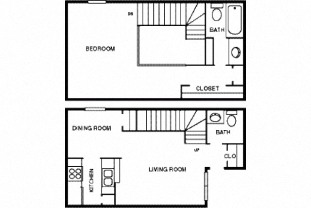 Floor plan for 1 bed, 1 bath, 971 sqft