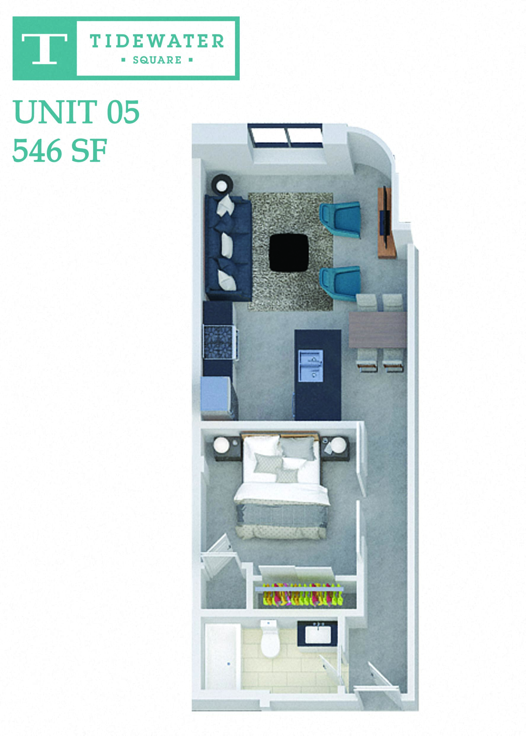 Floor plan for 1 bed, 1 bath, 546 sqft