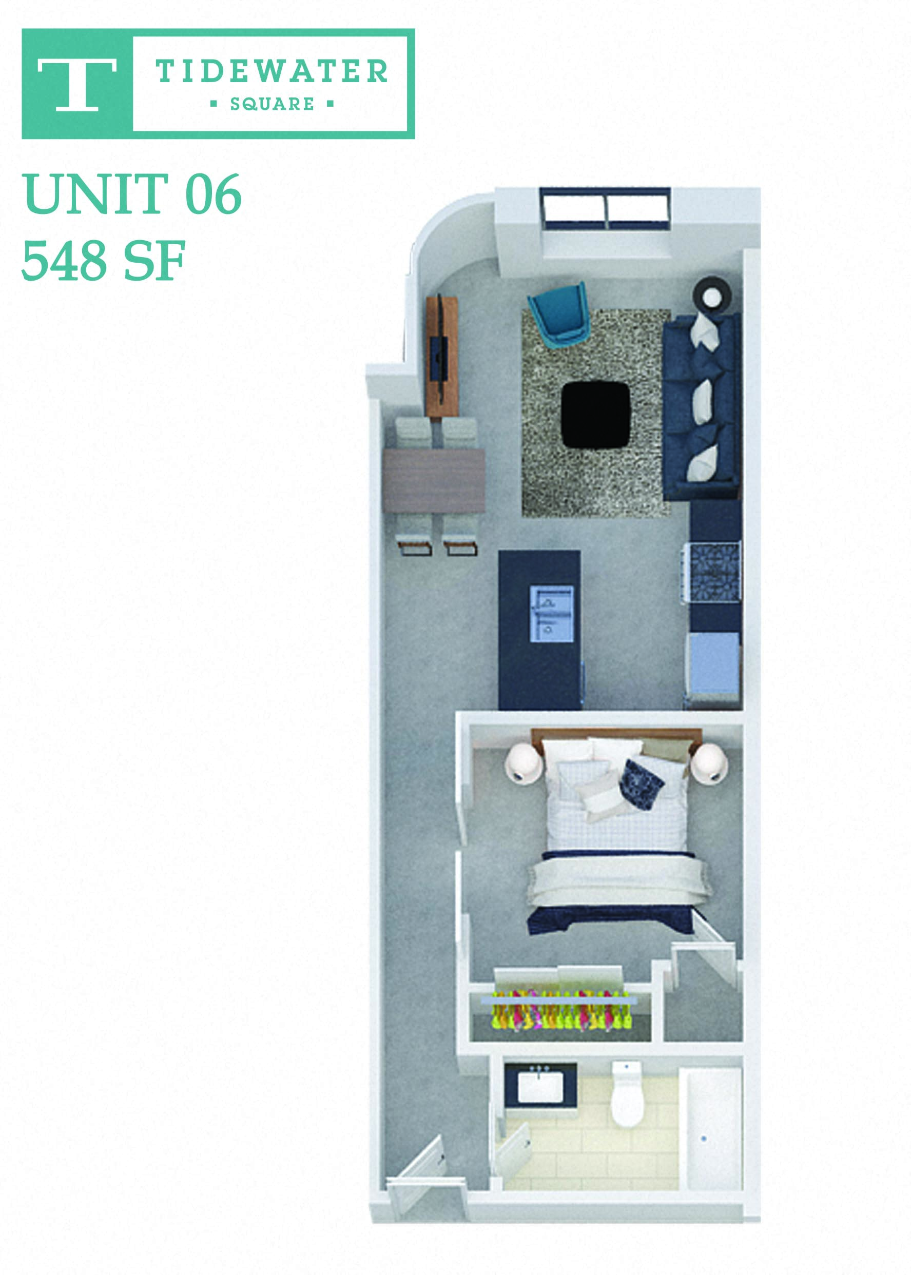 Floor plan for 1 bed, 1 bath, 548 sqft