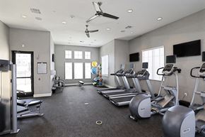 San Antonio apartment for rent - a gym with treadmills and other exercise equipment and a tv