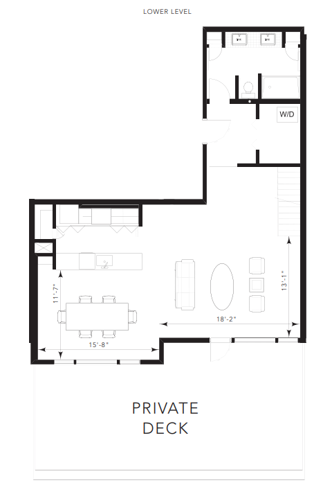 Floor plan for 1 bed, 1 bath, 1295 sqft