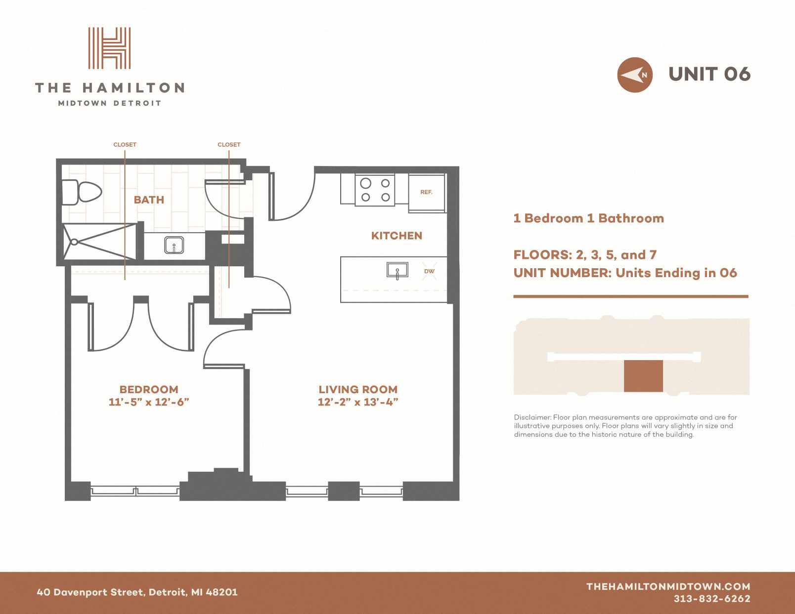 Floor plan for 1 bed, 1 bath, 508 sqft