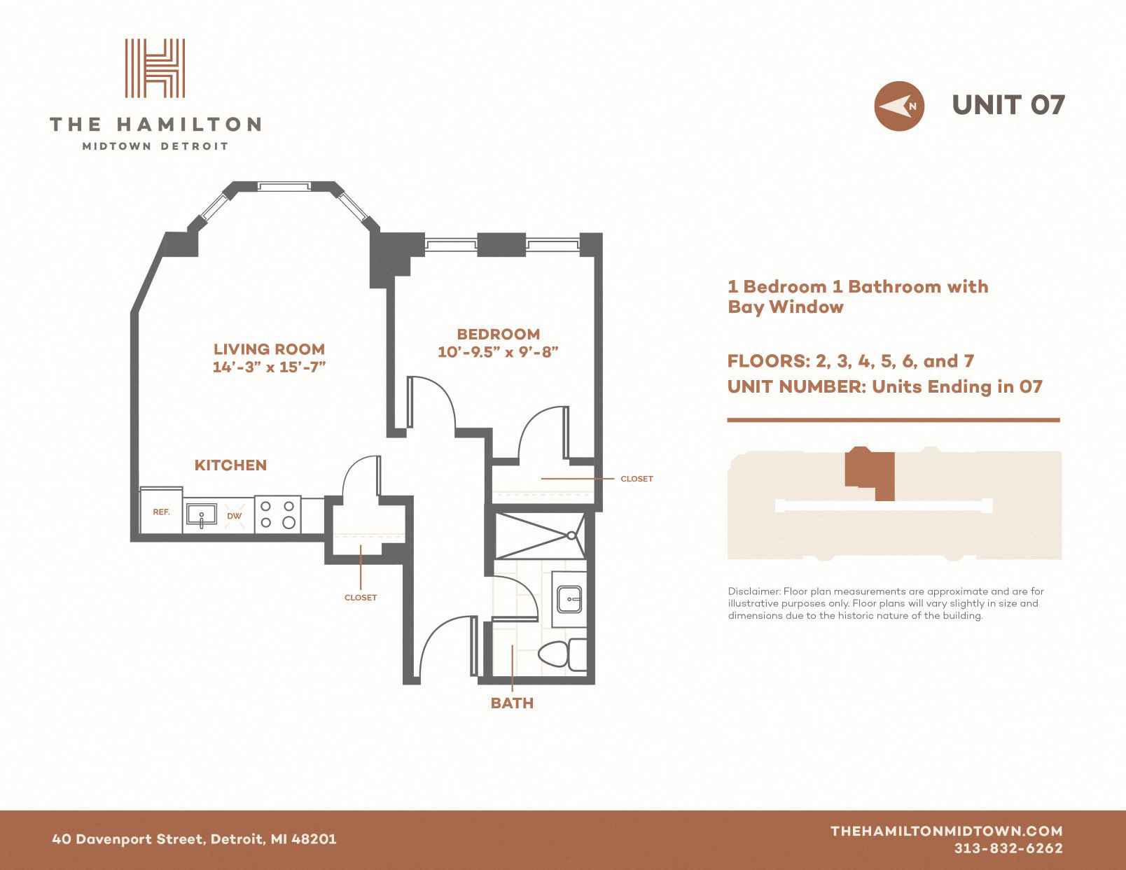 Floor plan for 1 bed, 1 bath, 473 sqft