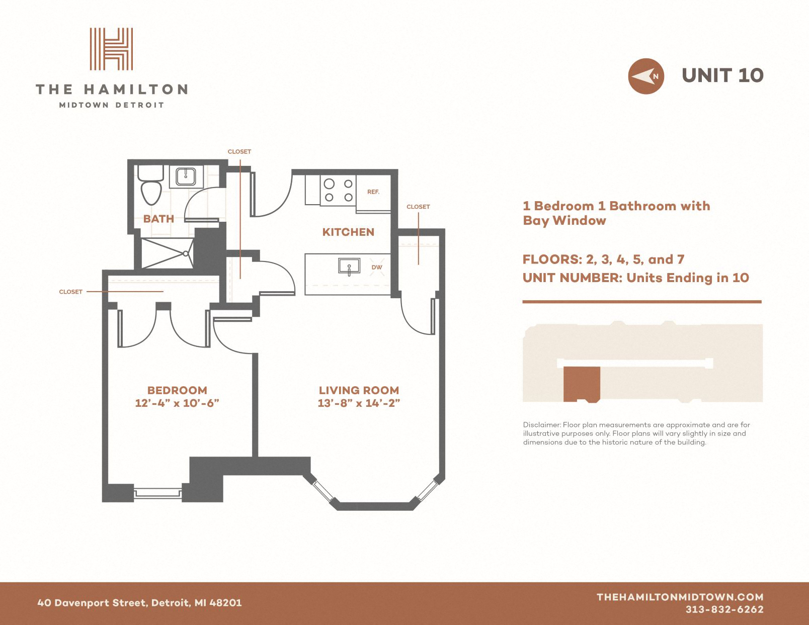 Floor plan for 1 bed, 1 bath, 490 sqft