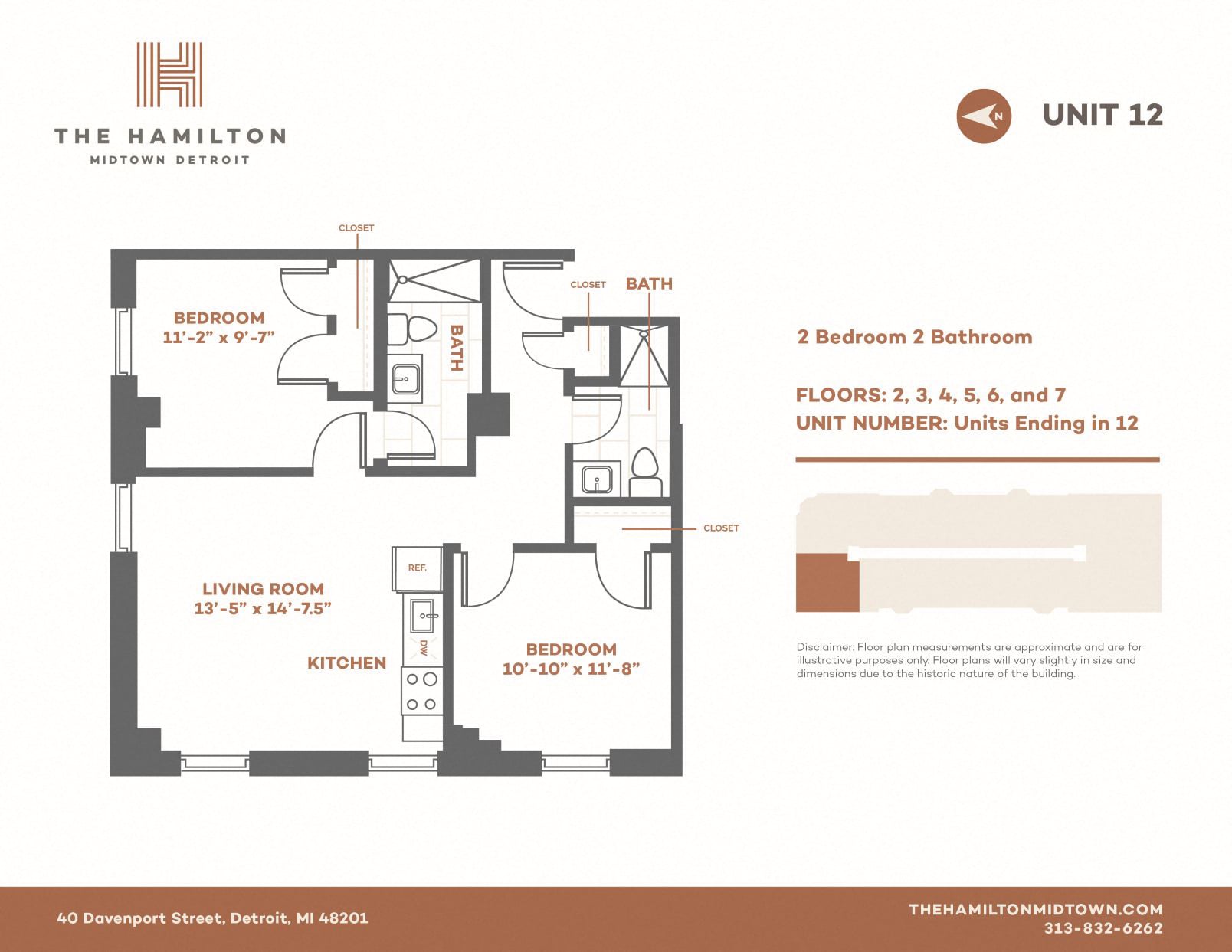 Floor plan for 2 beds, 2 baths, 672 sqft