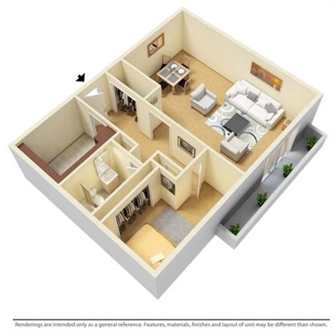Floor plan for 1 bed, 1 bath, 1104 sqft
