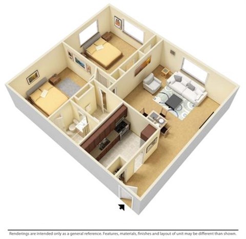Floor plan for 2 beds, 2 baths, 1458 sqft