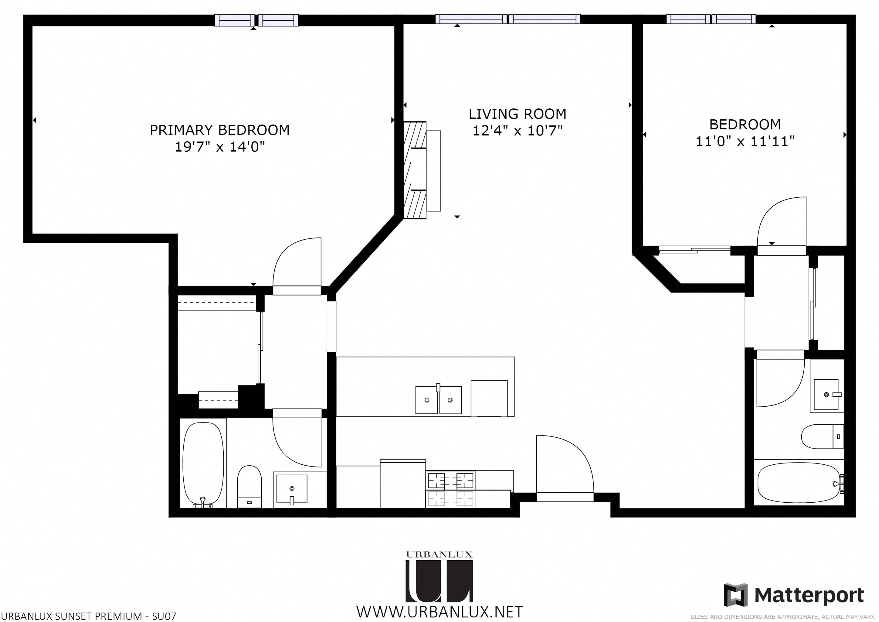 Floor plan for 2 beds, 2 baths, 1165 sqft