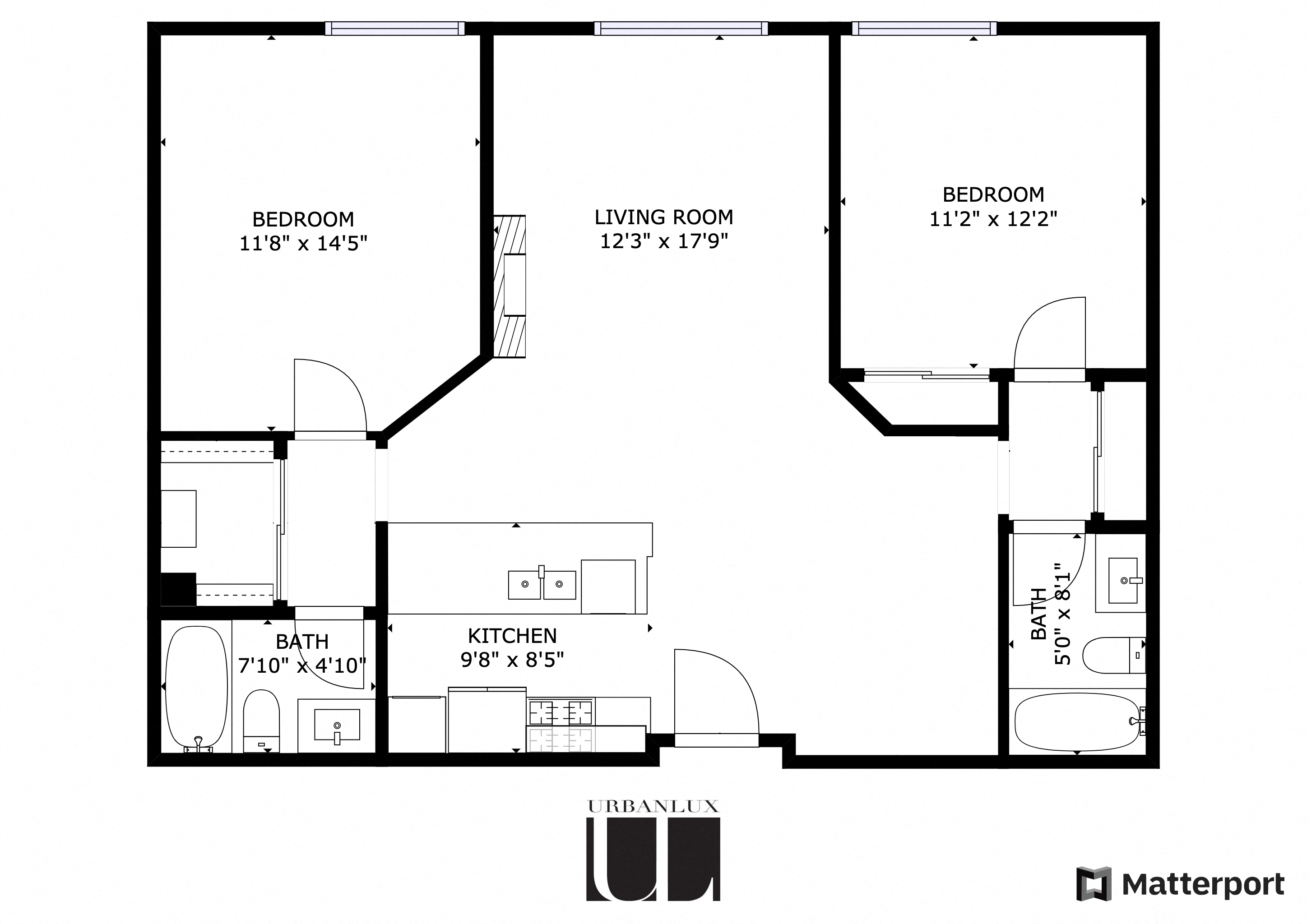 Floor plan for 2 beds, 2 baths, 1065 sqft