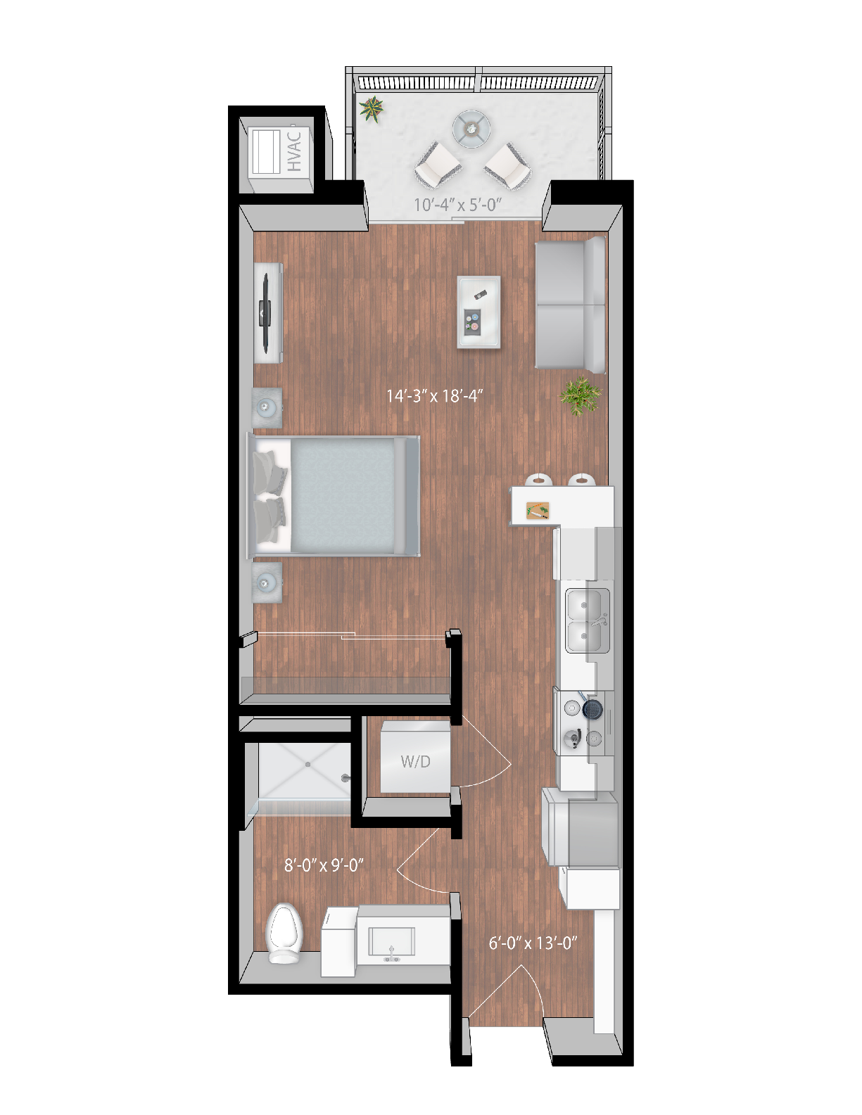 Floor plan for studio, 1 bath, 487 sqft