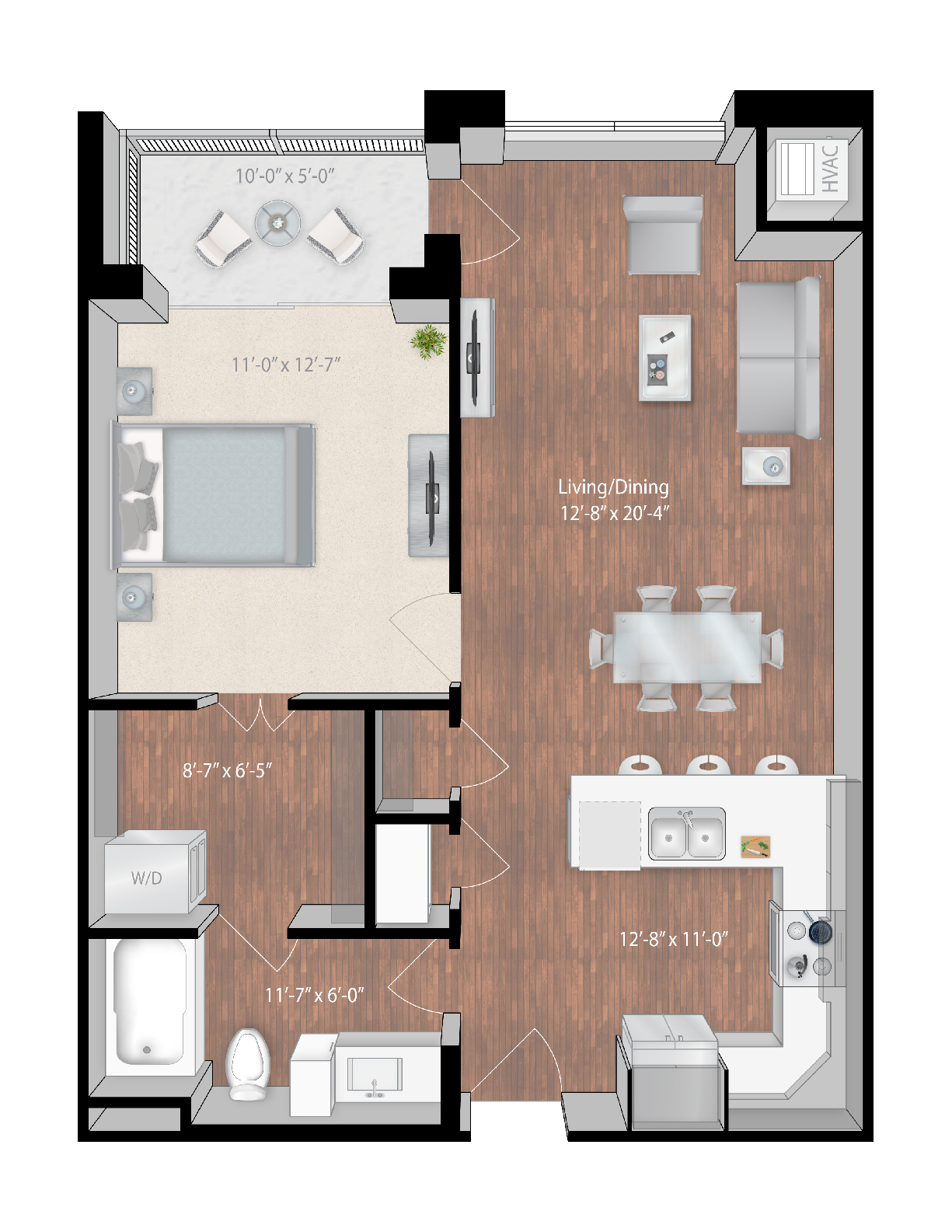 Floor plan for 1 bed, 1 bath, 759 sqft