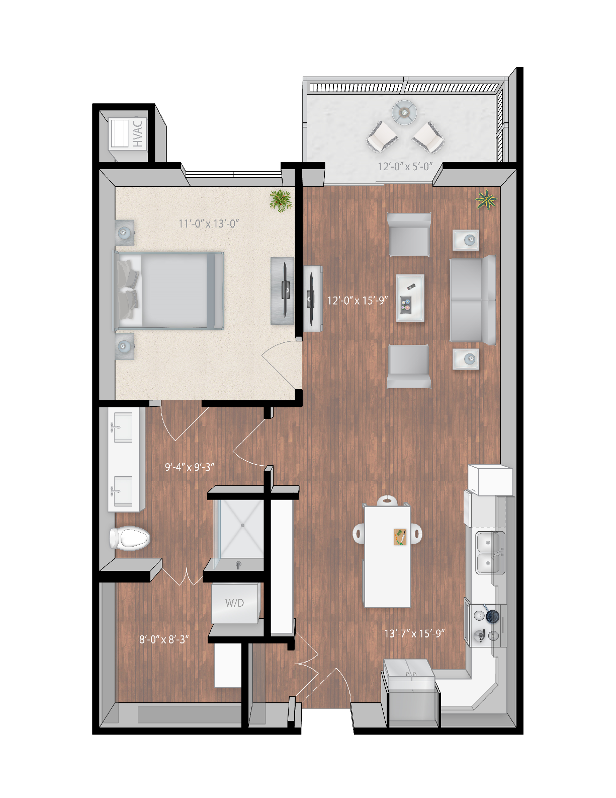 Floor plan for 1 bed, 1 bath, 820 sqft