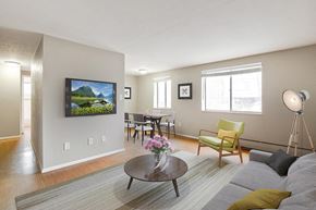 Denver apartment for rent - a living room with a couch and a table and a tv