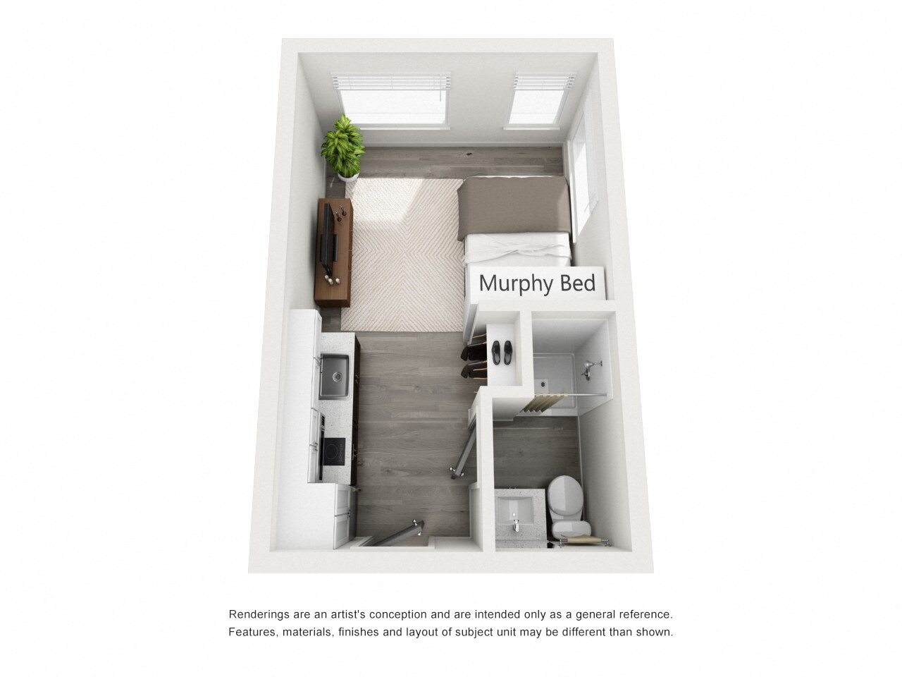 Floor plan for studio, 1 bath, 275 sqft